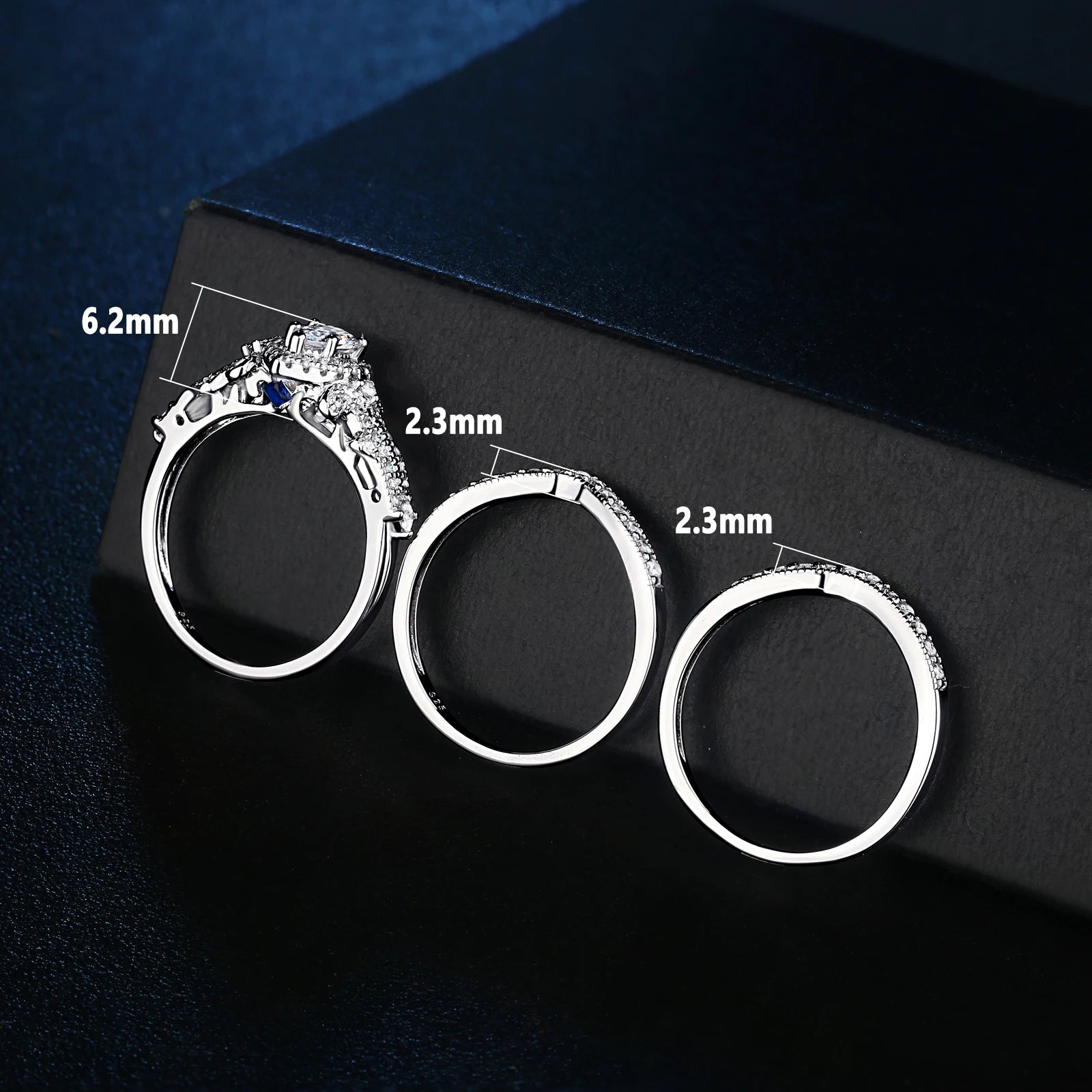 Cannes 3 Pcs 925 Sterling Silver  Rings