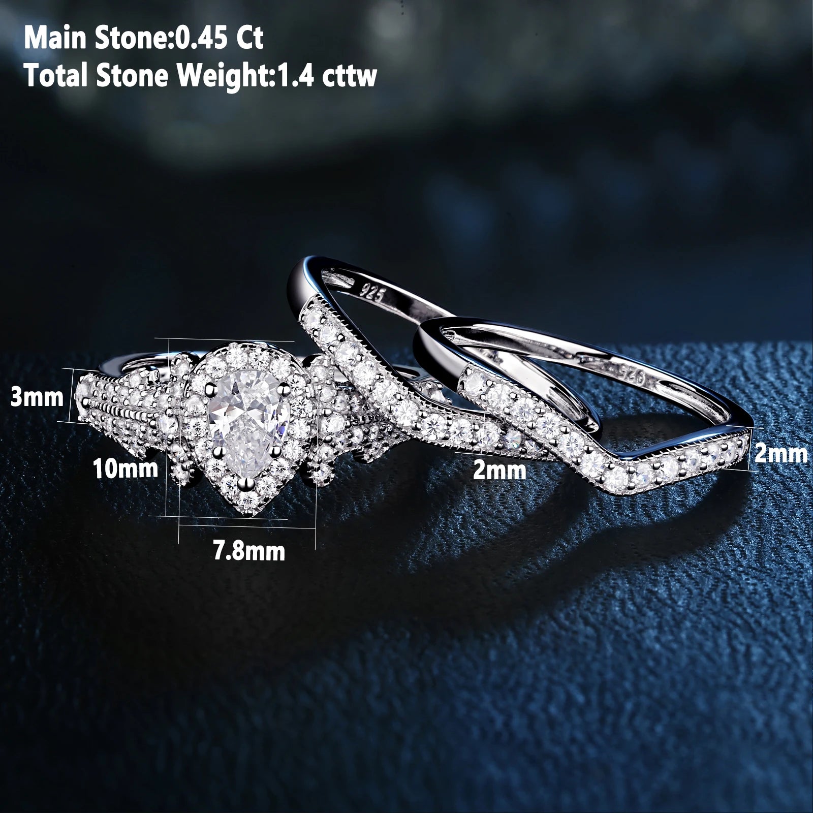 Cannes 3 Pcs 925 Sterling Silver  Rings