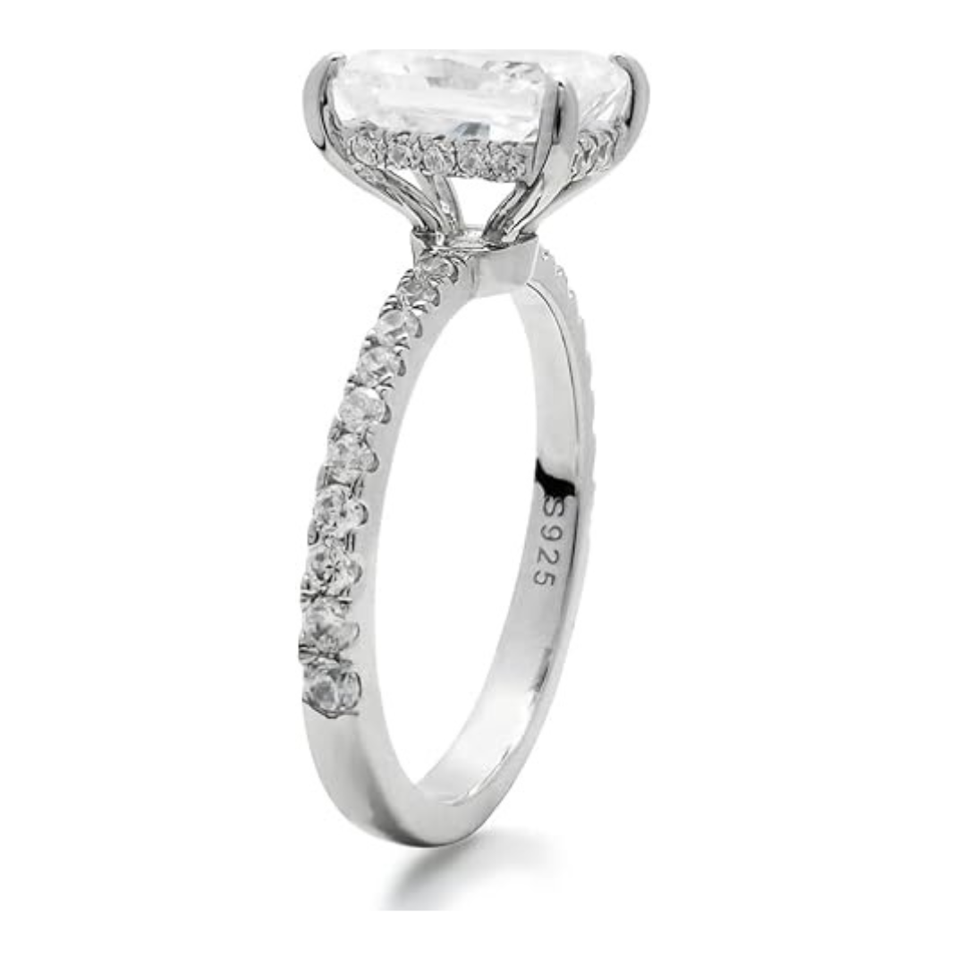 Mia 1.5/2/3 Carats Radiant Cut Engagement Ring Platinum Plated 925 Silver